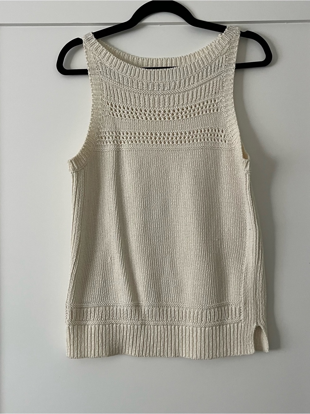 LOFT Cream Knit Sleeveless Tank with Eyelet Yoke